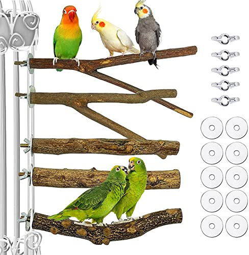 5 Stück Vögel Sitzstangen aus Naturholz, Vogel Spielzeug Sitzstangen Set, Sittich Ständer Spielzeug, 2 Holzstangen Y-Form 3 Sitzstangen aus Pfefferholz, für Graupapagei Ara Regenbogenlorikeet Bird