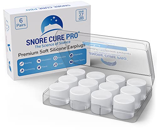 Premium Soft Silicone Earplugs | 6 Pairs - 27dB Noise Cancelling Ear Plugs | Anti Snoring Devices with Custom Stop Snoring Hypnosis Recording + Stop Snoring Ebook | Best Ear Plugs for Sleep!