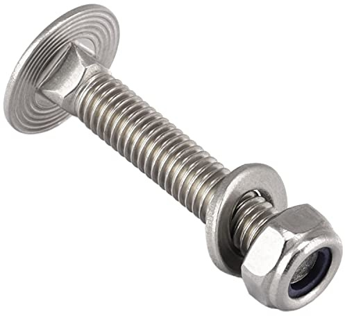 OPIOL QUALITY® Flachrundkopfschrauben M10x80 mit Selbstsichernde Muttern und Unterlegscheiben M10 (10 Stück) aus Edelstahl A2 V2A Set DIN 603/ DIN 985 / DIN 125 Schlossschrauben Sicherungsmuttern