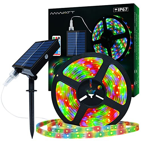 MIWATT Solar Strip Lights, 5M 280 LED Mult-Color Outdoor Rope Light with Remote Control Timer PVC Tube Cover Lights Strip Waterproof for Bedroom Garden Patio Pool Christmas Decoration（Multi Color）