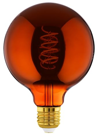 Eglo Lampe LED E27 dimmable, filament vintage spirale, ampoule Edison, globe éclairage rétro, 4 watts, 30 lumens, blanc chaud, verre cuivré, 2000 Kelvin, G125, Ø 12,5 cm