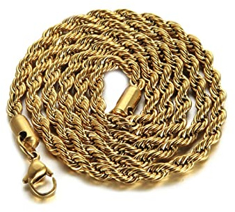 Epinki Collane Uomo in Oro 45-70 CM, Catena a Corda Intrecciata 2/3/4/5MM Collana in Acciaio Inossidabile