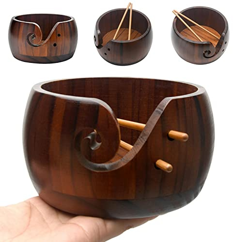 Holzgarnschale mit Bambus-Häkelnadeln und Löchernhalter, DIY-Geschenkhalter zum Stricken von Handarbeiten, Garnschalen-Set, Mutter-DIY-Handarbeit, Garn-Aufbewahrungsschalen für Garnbälle und Knäuel