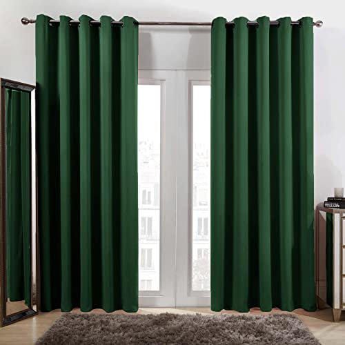 Dreamscene Blackout Curtains Eyelet, Soft Forest Green Curtain for Living Room Bedroom Office Modern Decorative Extra Wide Curtains for Winter 2 Panels, 90x90”