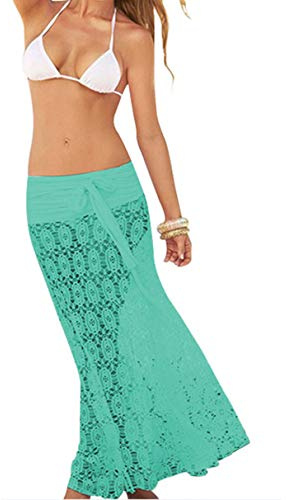 JFAN Vestido de Playa de Encaje Mujer Dual Use Ropa de Playa Falda Traje de Baño Vestido Camisolas y Pareos Ropa de Baño Cover Up Chic Relajarse Blusa Halter(Verde,Talla única)