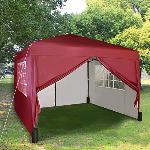 Carpa desplegable de 3 x 3 m con laterales, 2 barras de viento y 4 bolsas de peso y capa protectora plateada impermeable, cubierta para tienda de fiesta, WS (rojo)
