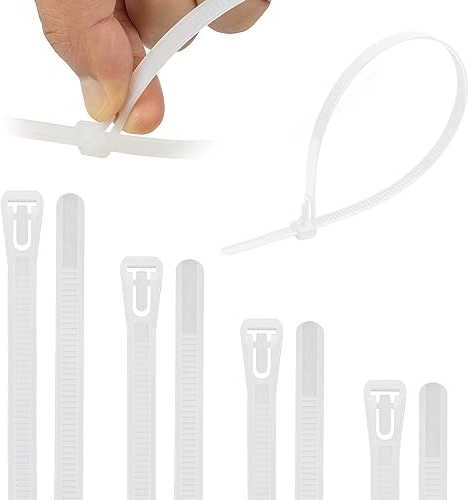 Armpow 100PCS 7.6mm x 200mm Reusable Heavy Duty Nylon Strong Cable Ties Tie Wraps Nylon Large Releasable Zip Ties DIY Home Garage Office (White)