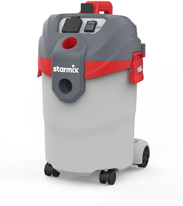 Starmix Nass- Trockensauger Flexo AP-1420 mit Steckdose, 1400 Watt, Industriesauger mit 20 l Behälter, mit Blasfunktion Filterabreinigung max. 216 mbar, Sauger für Baustelle + Werkstatt