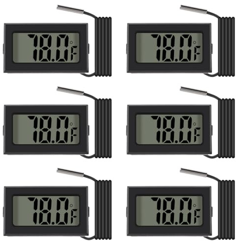 ACEIRMC Black Digital LCD Thermometer Temperature Monitor with External Probe for Fridge Freezer Refrigerator Aquarium (Fahrenheit) (6pcs)