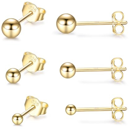 CERSLIMO Damen Ohrstecker Silber 925 Klein für Damen Herren Mädchen, 3 Paar Ohrringe Silber Gold Rosegold Schwarz Rund Flach Set (2mm/3mm/4mm) Zierliche Knorpel Tragus Helix Kreis