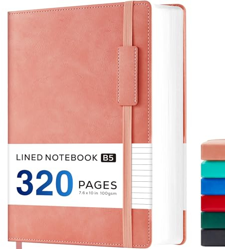 NIRMIRO Notizbuch B5 Liniert, 320 Seiten Großes Bullet Journal Tagebuch für Erwachsene Frauen und Männer Notizen, Reisen, Zeichnungen, 19cm x 25,4cm, Rosa Leder Notizblock
