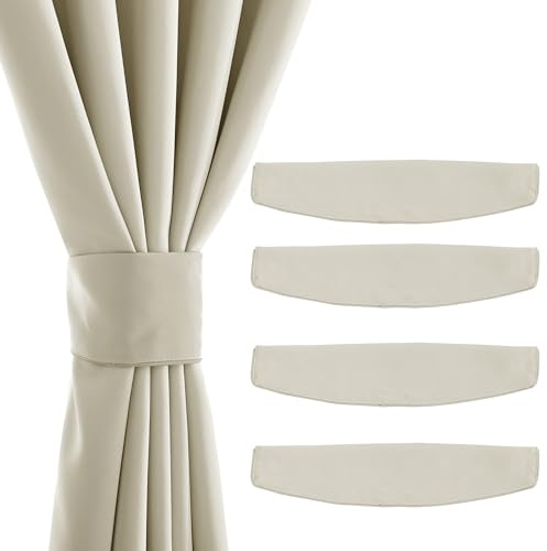 PONY DANCE Magnetico Ferma Tende Oscuranti Calamita per Interni Moderne 4 Pezzi Decorazione Fermatenda 47x10 CM, Beige Chiaro