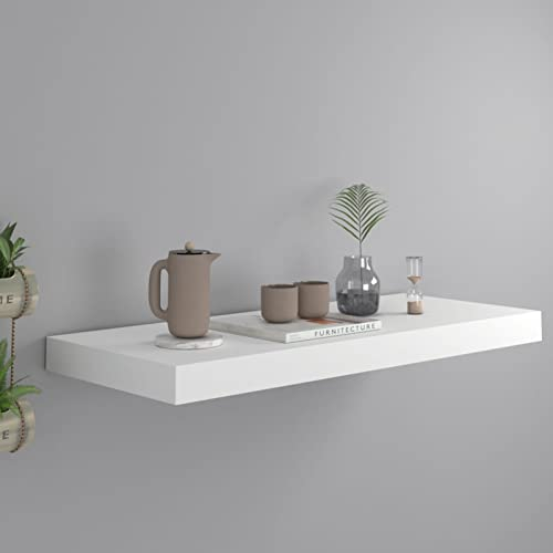 CIADAZ Schwebendes Wandregal Weiß 60x23,5x3,8 cm MDF, Schweberegal, Regal Wand, Bücherregal, Hängeregal, Regalbrett, Küchenregal, Kleinezimmer Regal, Wandboard
