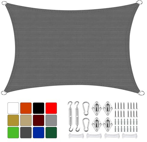 HaSaiBaby Befestigung Sonnensegel Balkon Ohne Bohren Shadesail 1x4m Viele Größe und Farben Wetterbeständig Pu-Beschichtung Ripstop für Terrassendach Terrassenü Berdachung Schwimmbad-Dunkelgrau