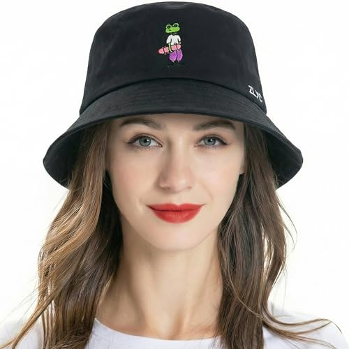ZLYC Damen Baumwolle Fischerhüte Bestickte Sommerhut Anglerhut Outdoor Fischerhut