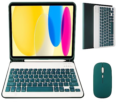 Nsyee Étui avec clavier et souris compatible avec iPad A16 11 2025 (A3354/A3355/A3356), iPad 10{^>e<^} génération 11 2022 (A2696/A2757/A2777), ensemble clavier américain Bluetooth amovible