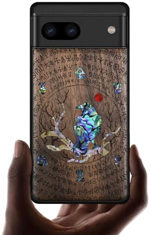Carveit Designer Wooden Case for Google Pixel 8a Case Cover [Wood Engraving & Shell Inlay] Compatible with Wireless Chargers Pixel 8a Case (Perching Crow-Walnut)