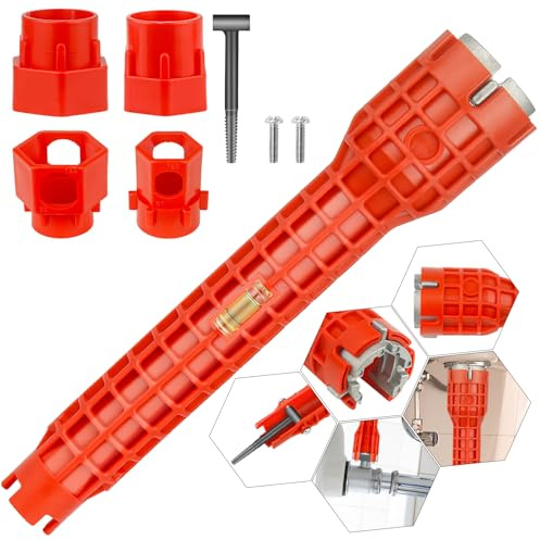 JORETLE 14-in-1 Faucet Wrench Tool, Multifunctional Water Pipe Wrench with Comfortable Grip, Plumbers Wrench Tool for Tight Spaces,Tap Spanner for Kitchen/Sink/Bathroom/Toilets(One Way)
