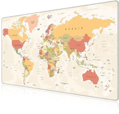 LL-COEUR Weltkarte Große Mousepad mit Vernähte Kanten 60x40x0,3cm Erweitertes Mauspad Tastaturunterlage Large Tischunterlage mit rutschfeste Gummibasis
