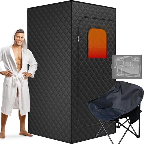 ouluu Saune a infrarossi per la casa, sauna asciutta portatile con cuscinetto per piedi riscaldante, sauna a infrarossi con grande sedia da sauna, 3,2 'x 3,2' x 6,0', nero