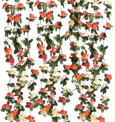 Criveple 6 Stück 49FT Künstliche Girlande Rosen Reben Seidenblumen im Freien Hängend Kunstblumen Deko für Hochzeit Schlafzimmer Wand Kulisse Garten Dekoration (Champagne)