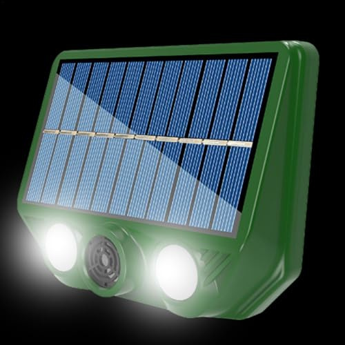 Ahuyentador ultrasónico solar de animales, 20-36.5khz Dos modos de iluminación Repelente de animales ultrasónico solar para exteriores, Repelente de gatos al aire libre para repeler ciervos, mapaches,