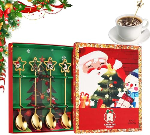 Cucchiai da dessert natalizi, 4 cucchiaini da tè dorati, cucchiai da, per caffè, dessert, torte, tè, accessori da bar