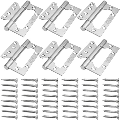 FKKFSS Recessed 304 Stainless Steel Flush Door Hinges丨6Pcs 72 x 105cm with Screws, Ball Bearing Hinges Open The Door Silently, Suitable for Doors, Windows, wardrobes and cabinets (3, Silver)