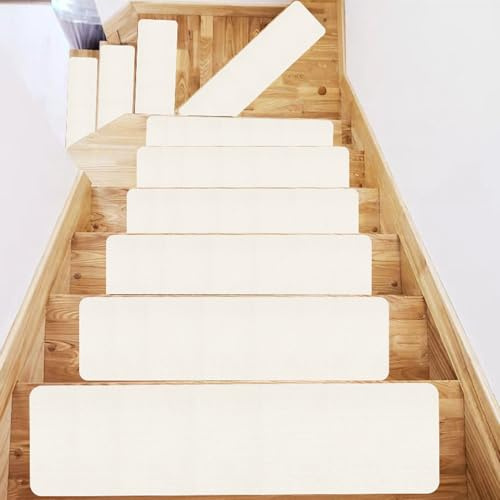 Rutschfeste Stufenmatten für den Innenbereich, selbstklebend, für Innenbereich, Treppenläufer, leicht zu reinigen, rutschfest, Sicherheitsteppich, 70 x 22 cm mit 4,5 cm Biegung, Weiß, 7 Stück