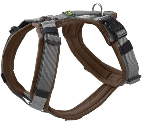 HUNTER Maldon UP Hundegeschirr | Nylon, stark reflektierend durch 3M Scotchlite, 4-Fach verstellbar, Farbe: braun/grau, Größe: L