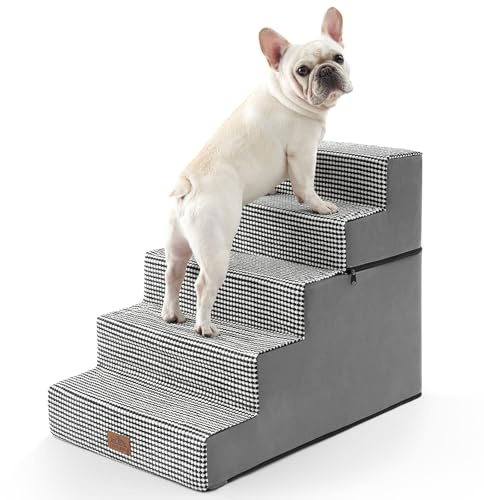 COZY KISS Hundetreppe, 5 Stufen Multifunktionale aus Hochdichtem Schaumstoff für Bett Couch Sofa, 60cm Hoch Abnehmbar Katzentreppe für Altere Verletzte Hunde (Schwarz & Weiß, 50x75x60, 5)
