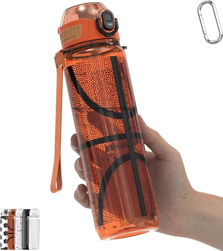 MYFOREST Basketball Trinkflasche, leicht, Schnellverschlussdeckel, 1 Liter | Einzigartiges Geschenk für Fans, auslaufsicher, stoß- und kratzfest für Sport, Reisen, Fitnessstudio, Büro, Rucksack