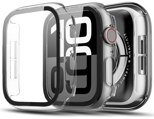 TGKML Hülle mit Displayschutzfolie für Apple Watch SE 3/SE 2/SE/6/5/4 40mm | 2-Stück, Hard-PC Schutzhülle, Eingebaut Gehärtetes Glas, Kratzfest & Stoßfest Schutzfolie, Klar*2