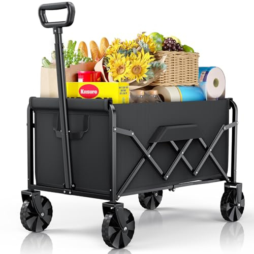 klein Kitsure Bollerwagen Faltbar – Handwagen mit Hartplastikrädern, 71,1 x 43,2 x 88,9 cm Transportkarre für Einkäufe, Garten, Camping, Sport & Angeln, Schwarz