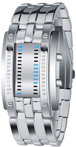 lvifloae Genérico Gen Mens Binary Watch Casual Sports Backlight Fashion Quartz Movement Led Digital Wut Wristwatch para Fiestas al Aire Libre (Plateado Gran tamaño)