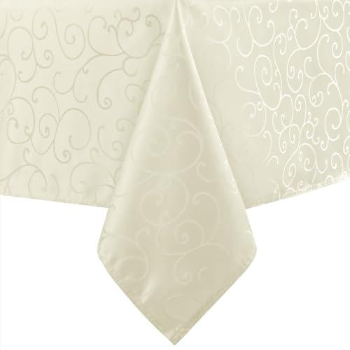 Romanstile Spring Table Cloth wipe clean cream Jacquard rectangle 140x200 cm, Water-Repellent 210GSM,Stain Resistant Tablecloth for Outdoor, Easter, Birthday, Party, Wedding, Dining Table, Garden