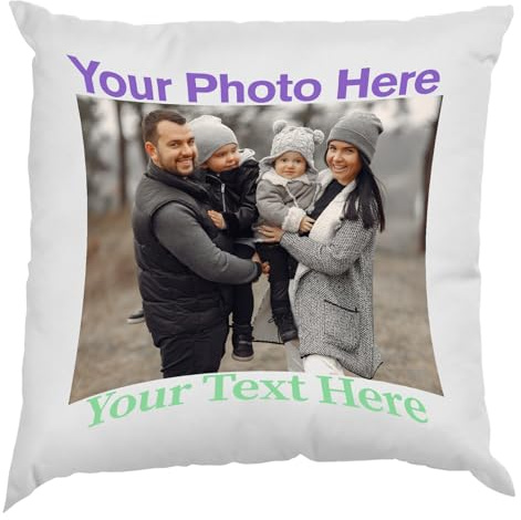 Excudo Trade LTD Personalised Cushion with Custom Photo, Name or Text – Soft Decorative Pillow for Sofa, Bedroom or Gift – Square Throw Cushion Cover with Insert for Her, Him or Couple - 1 Side Print