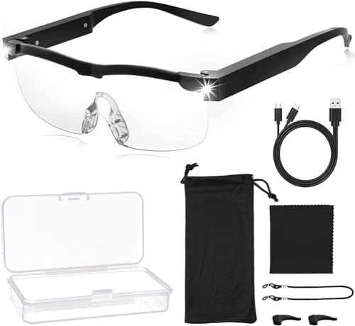 Lupenbrille Mit Licht Per USB,Lupenbrille Für Brillenträger,Vergrößerungsbrille Mit Licht,Vergrößerungsbrille Mit Led,Lupenbrillen Hands Free,Lese Lupenbrillen für Brillenträger
