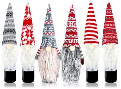 Meleager 6 Stück Weihnachten Flaschen Deko, Flaschendekoration Weihnachten, Weihnachtsmützen für Flaschen, Nikolausmütze Deko Flaschen für Weihnachten Tischdeko