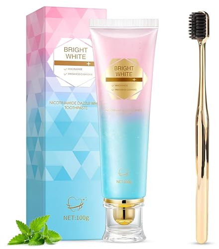Niacinamide Whitening Toothpaste with Gold Luxury Toothbrush-Intensive Stain Removal Natural, Natural Gentle Formula for Teeth Whitening & Gum Care, Fresh Breath and Bright, 160g