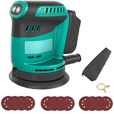 Akku Exzenterschleifer 125mm, Ersatz für Makita 18V Akku,Kabellose Elektroschleifer mit 12 pcs Schleifpapier,3 Gänge 7500-15000RPM,für Schleifen und Polieren von Holz (Ohne Akku)