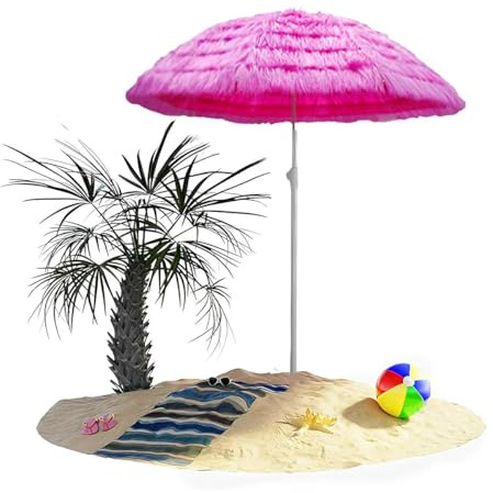 Ombrellone | Protezione UV30+ | Inclinabile | Picchetto da Terra | Grande ombrellone Rotondo in Paglia e Rafia | Ombrellone da Giardino, Campeggio e Spiaggia