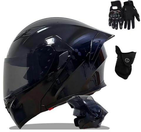 Casque de Moto Modulaire Intégral, Casque de Moto Rabattable Homologué ECE avec Double Pare-Soleil(C2,L(57~58CM))