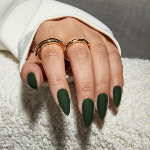 KQueenest Matte Dunkelgrün Press On Nails Mittel Mandel - Acryl Nägel zum Aufkleben, Natürlich Einfarbig Fake Nails Fingernägel zum aufkleben, Gel Full Cover Kunstnägel für Frauen 24 Stück