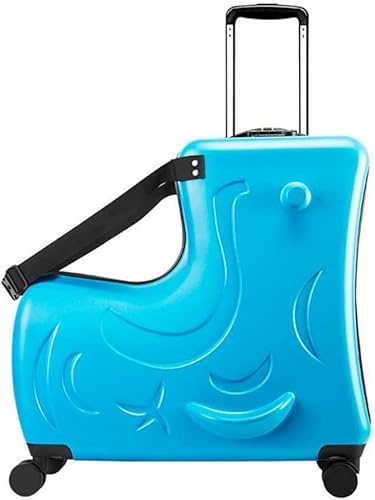 Children's Sit Ride Suitcase On Wheels Kids 20/24 Inch Slide Rolling Luggage Travel Wooden Horse Trolley Case Baby Travel Valise, E, 24 inches