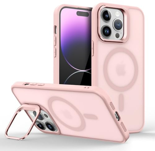 Custodia con supporto magnetico per obiettivo in metallo opaco per iPhone 17 16 15 14 13 12 11 Pro Max 17 Air 14 15 16 Plus, custodia antiurto con ricarica wireless, rosa sabbia, per iPhone 13 Mini