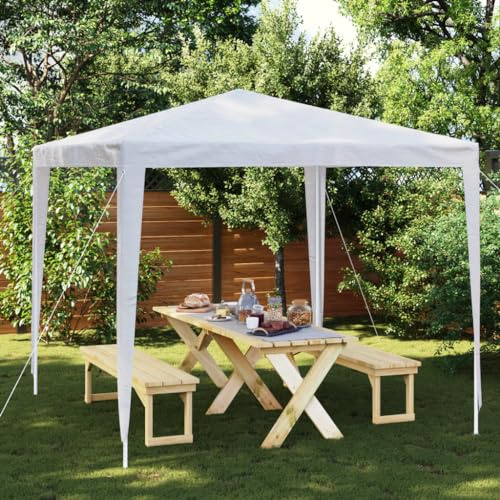Partyzelt 2,5 x 2,5 m Weiß, Robustes Outdoor-Vordach aus UV- & Wasserbeständigem PE mit Eisenrahmen, Gartenpavillon für Partys und Zusammenkünfte