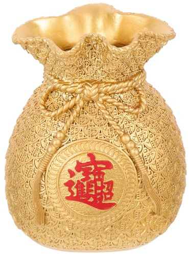 DOITOOL Florero Decorativo de Resina Forma de Bolsa Suerte Dorada Jarrón para Arreglos y Flores Secas Adorno para Mesa y Decoración del Hogar Adecuado para Oficina y Año