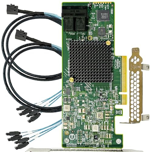 Carte HBA SAS Compatible avec LSI 9300-8i Mode IT, 8 Ports, 2 câbles SATA | SAS3008, PCIe 3.0 x8, 2 câbles 8643 vers 4x SATA, expander SAS, carte d’extension PCIe SATA pour ZFS TrueNAS unRAID NAS