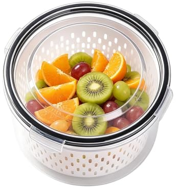 Genérico Contenedores para Conservar Fruta en la,Hermético con Colador Extraíble,Recipientes para Fruta y Verdura en Frigorífico - para Bayas Verduras Ensalada Lechuga Sándwich Cocina